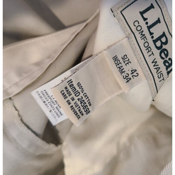 LL Bean Mens 42x29.5" Comfort Waist Tan Khaki Chino Pants *Hemmed* - Picture 12 of 16